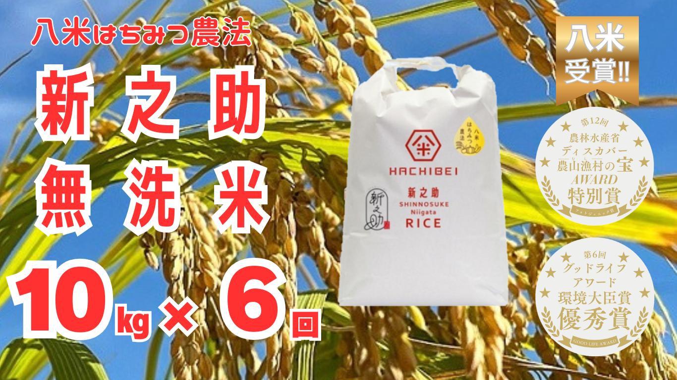 
                  【令和8年産新米予約】【環境大臣賞受賞】【特別賞受賞】 6ヶ月定期便 無洗米 新之助 10kg×6回 計60kg 農家直送 ほんのり甘い「はちみつ農法」 白米 精米 HACHIBEI 八米 新潟県 米 こめ コメ 新米 新米予約 令和8年度産 10月中旬より順次発送予定 1L26157
                