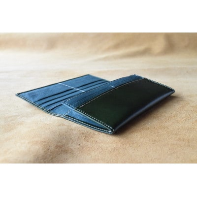イタリアンレザー 長財布 グリーン×オルテンシア 本革【1553364】