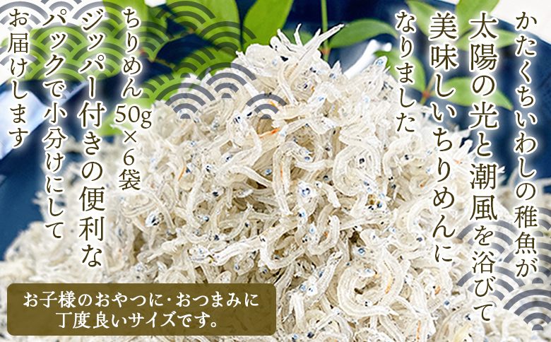 ＜井上のちりめん 使い切り小袋セット 合計約300g（50g入り×6袋）＞ちりめんじゃこ かたくちいわし 小魚 小分け セット おやつ おつまみ 便利 井上水産 愛媛県 西予市