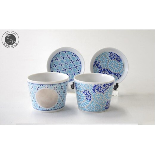 ARITA PORCELAIN LAB (アリタポーセリンラボ) JB蛸唐草&格子丸紋 蕎麦猪口&薬味皿ペアセット 有田焼 そば猪口 そばちょこ 豆皿 cg014