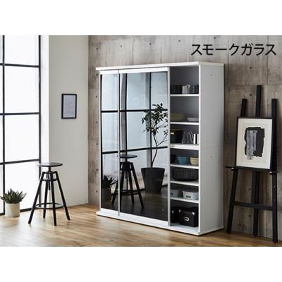 ふるさと納税 大川市 引き戸食器棚　幅153.5cm　ポエム【カラー:ホワイト、扉:スモークガラス】