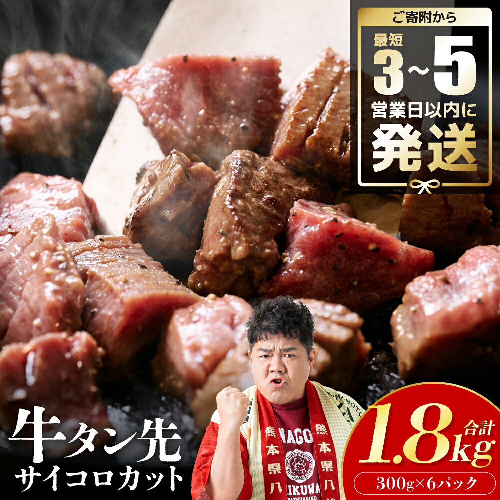 【ふるさと納税】令和8年熊本地震復興支援 【訳あり】牛タン先 サイコロカット 塩味 300g×6パック 合計1.8kg（塩ダレ タレ漬け込み カレー シチュー 煮込み料理 ステーキ 焼肉） 送料無料