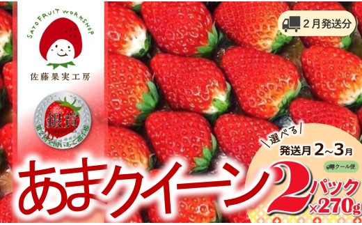 《2026年産先行予約》「西脇市産 佐藤果実工房 あまクイーン」（約270g×２パック 約540g）【佐藤果実工房 全国いちご選手権3年連続上位入賞農園 TVで紹介!】令和８年２月下旬配送分（07-53）
