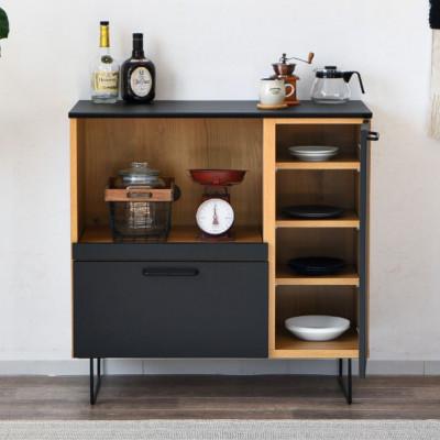 ふるさと納税 大川市 サイドボード 木製 幅90cm メラミン ブラック