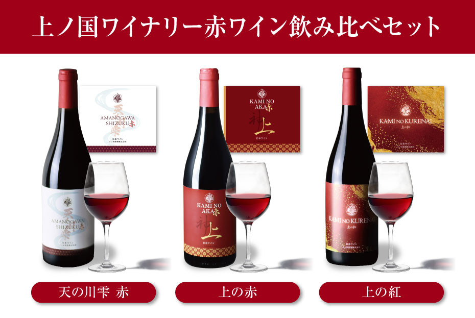 
            北海道上ノ国町 上ノ国ワイナリー　赤ワイン飲み比べセット「上の赤、天の川雫　赤、上の紅」　750ml×各1本
          