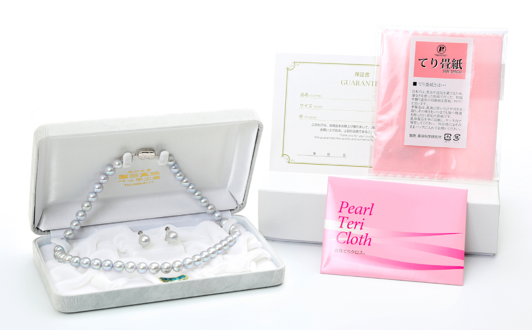 あこや真珠 (8.5－9mm珠、グレー系) ネックレス & イヤリング セット