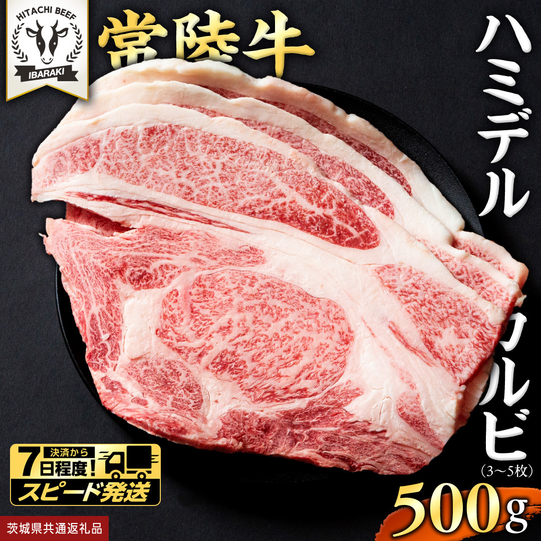 【 スピード発送 】【 常陸牛 】A5 等級 ハミデルカルビ 500g (3～5枚) ひたちぎゅう ブランド牛 カルビ 国産牛 黒毛和牛 和牛 国産黒毛和牛 お肉 A5ランク 高級 BBQ パーティ 