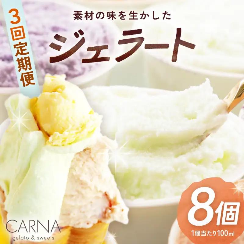 【全3回定期便・隔月お届け】素材の味を生かしたカルナのジェラート 100ml 8個セット｜ジェラート アイス スイーツ 牛乳 ミルク [E-3001]