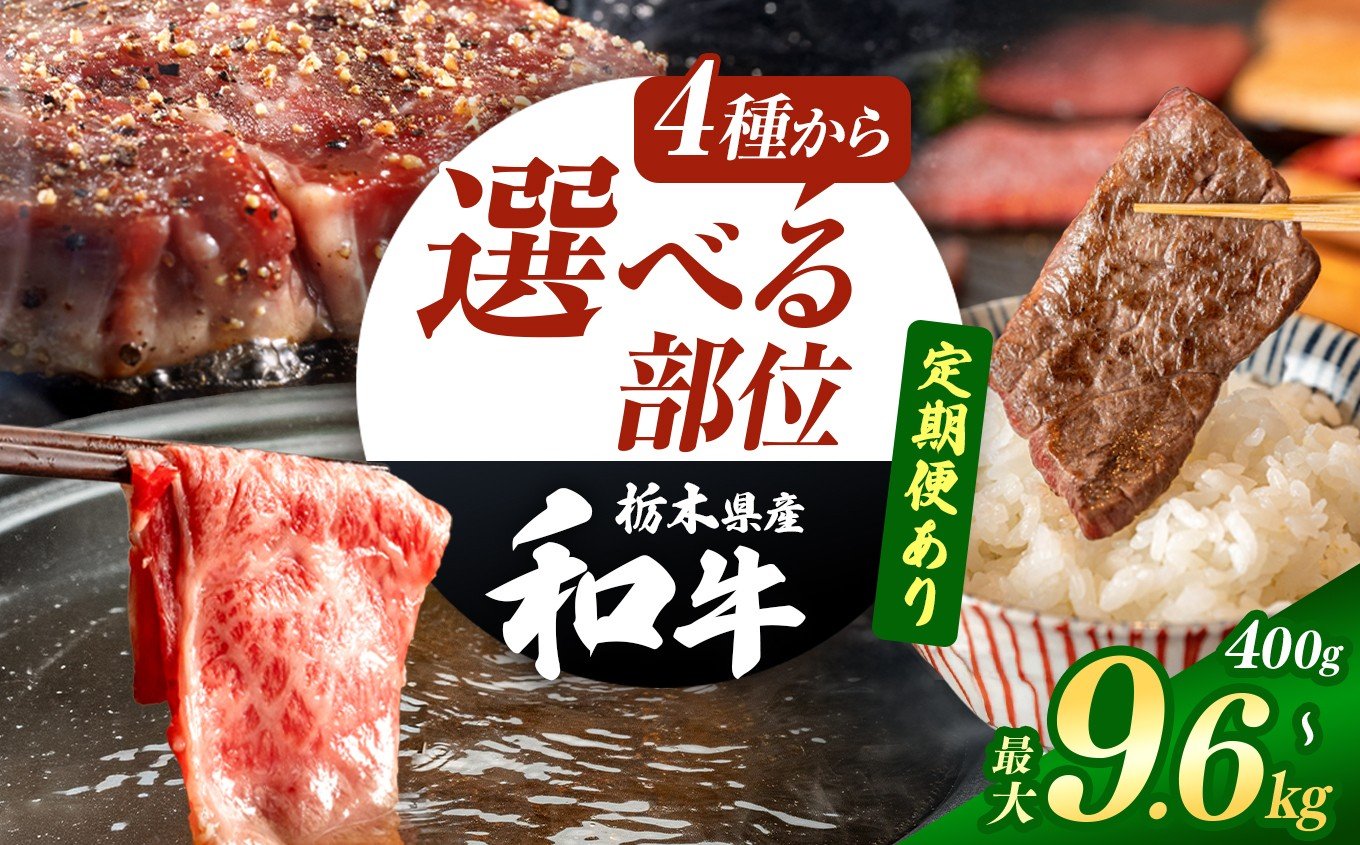 
            【４種から選べる】【定期便あり】栃木県産和牛 サーロイン 肩ロース モモ バラ 約400g～9.6kg | 牛肉 和牛 ステーキ すきやき しゃぶしゃぶ すき焼き 焼き肉 焼肉 モモ焼き肉 バラ焼き肉 旨味 美味しい 肉 お肉 栃木県共通返礼品 栃木県 真岡市
          