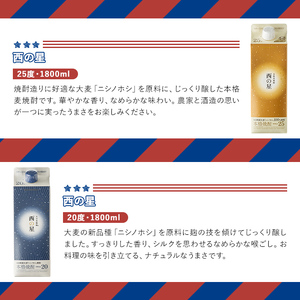 いいちこの推奨商品「西の星」地元麦100％の本格むぎ焼酎 THE USA Box/DX(計3.6L・1.8L×2本)酒 麦焼酎 三和酒類 20度 25度 飲み比べ 紙パック【114000302】【一般