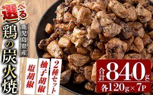 
            A0-325 選べる鶏の炭火焼(120g×7P)合計840g《塩こしょう、柚子こしょう、2種セット》【ワタセ食鳥】霧島市 国産 鹿児島県産 鶏肉 鳥肉 炭火焼き 炭火焼き鳥 炭火焼鶏 真空パック おつまみ 惣菜 食べ比べ 塩胡椒味 柚子こしょう 惣菜 温めるだけ
          