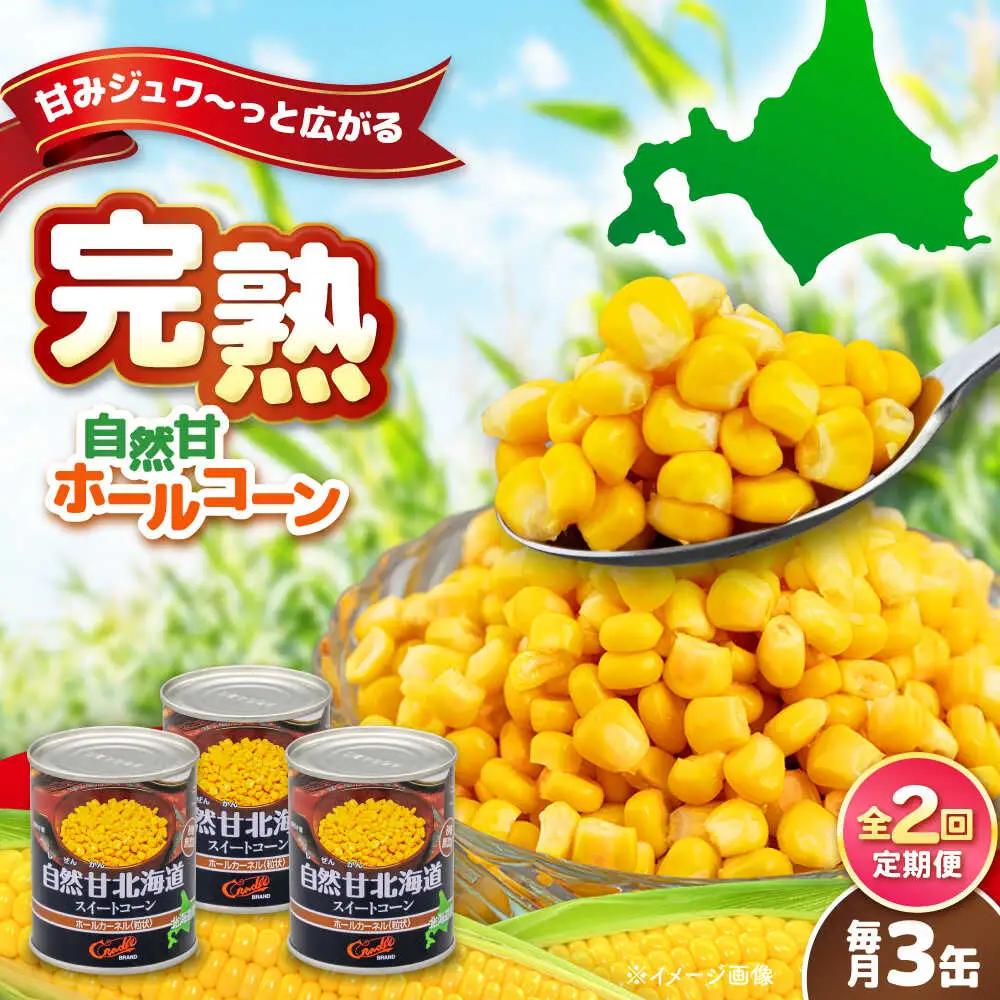 【全2回定期便】自然甘 ホールコーン 3缶【きもべつ観光協会】 缶詰 瓶詰 加工品 とうもろこし 北海道 常温配送 [AJAG035]