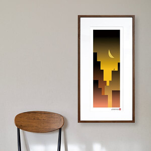 【絵画】 和紙アート 「黄昏の街」 額装サイズ 300mmx600mm 阿波紙 【 ピエゾグラフ 和紙 額入り 額縁付 アート インテリア 現代版画 絵画 版画 贈り物 贈答 プレゼント ギフト 綾部