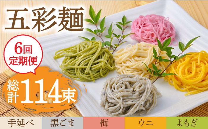 【6回定期便】五彩麺 セット 19束 / 黒ごま 梅 うに よもぎ / 麺 乾麺 食べ比べ 詰め合わせ カラフル / 南島原市 / のうち製麺 [SAF031]