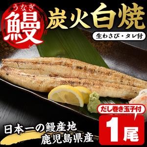No.309 鹿児島県産うなぎの炭火白焼(1尾・生わさびとタレ付)と自慢の出汁巻き卵1本付！ 国産 九州産 鰻 ウナギ うな重 うな丼 白焼き 卵焼き 出汁巻き おかず お土産 セット 冷凍【家むら】