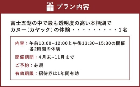 カヌー（カヤック）体験　１名 体験チケット 