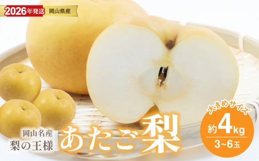 【2026年発送分】岡山名産 あたご梨 　秀品　約4kg（3〜6玉）（令和8年11月下旬以降発送）