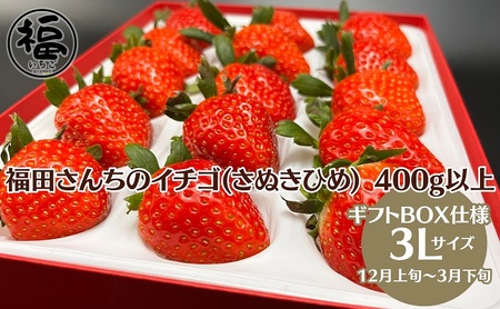 福田さんちのイチゴ(さぬきひめ) 3Lサイズ 400g以上 ギフトボックス１箱【配送不可：北海道・沖縄県・離島エリア】苺 農園直送 いちご採れたて直送 果物類 