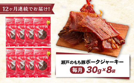 【全12回定期便】肉「瀬戸のもち豚」ポークジャーキー 8袋(30g/袋) [BAER058]ジャーキー