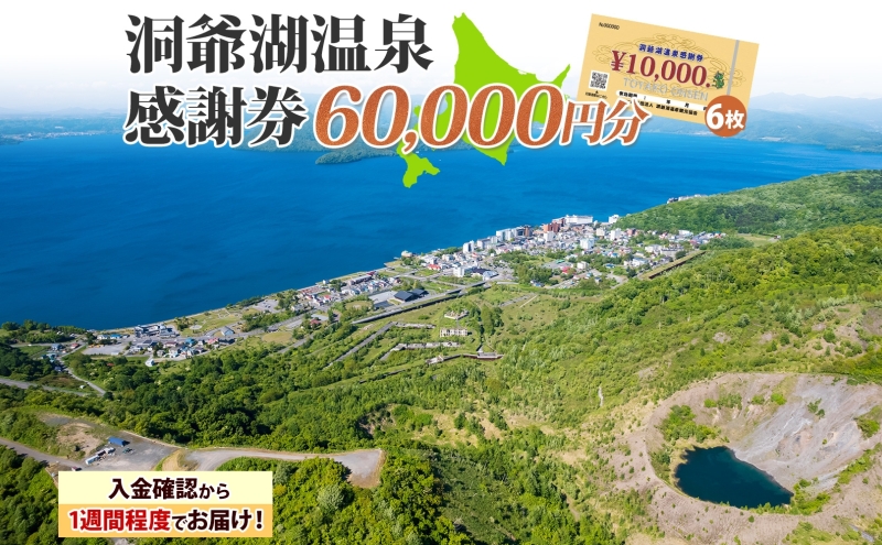 洞爺湖温泉感謝券 60000円 分 金券 クーポン 洞爺湖 湖 温泉 リゾート 有珠山 火山 自然 花火 イルミネーション 旅行 観光 宿泊 施設 北海道 ふるさと納税 絶景 旅 体験 