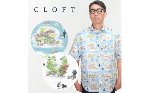CLOFT 麻100％半袖プリントシャツ”犬とマルシェ柄”犬柄（C/＃11ホワイト） L 半袖 シャツ プリントシャツ 犬柄 dog デザイン おしゃれ 個性 上質 こだわり ギフト プレゼント 贈り物 東京 新宿 白 ホワイト 0139-025-S07-2