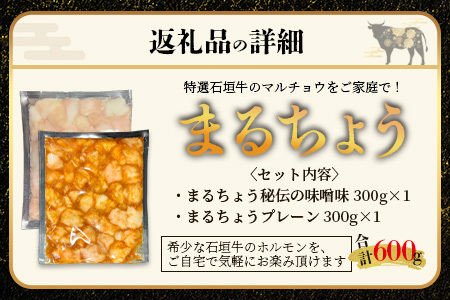 希少な特選石垣牛のホルモンをご家庭で！！マルチョウ300g×2パック 秘伝の味噌味とプレーンの食べ比べセット【 沖縄 石垣 和牛 石垣牛 希少 特選 肉 味噌 みそ 味付 ホルモン マルチョウ 冷凍 