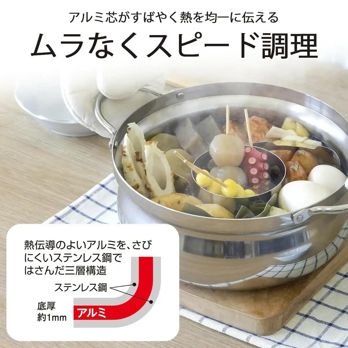IH対応アルミ芯3層鋼土鍋風なべ 22cm ステンレス製  両手鍋 燕三条【017S066】