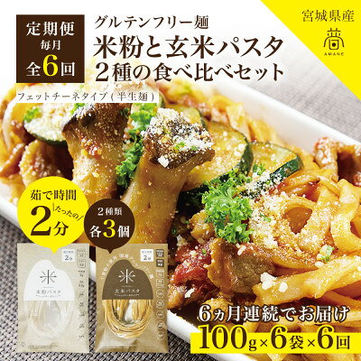【ふるさと納税】【毎月定期便】グルテンフリー米粉パスタと玄米パスタ食べ比べセット各3食 無添加 米粉麺・玄米麺全6回【4086113】