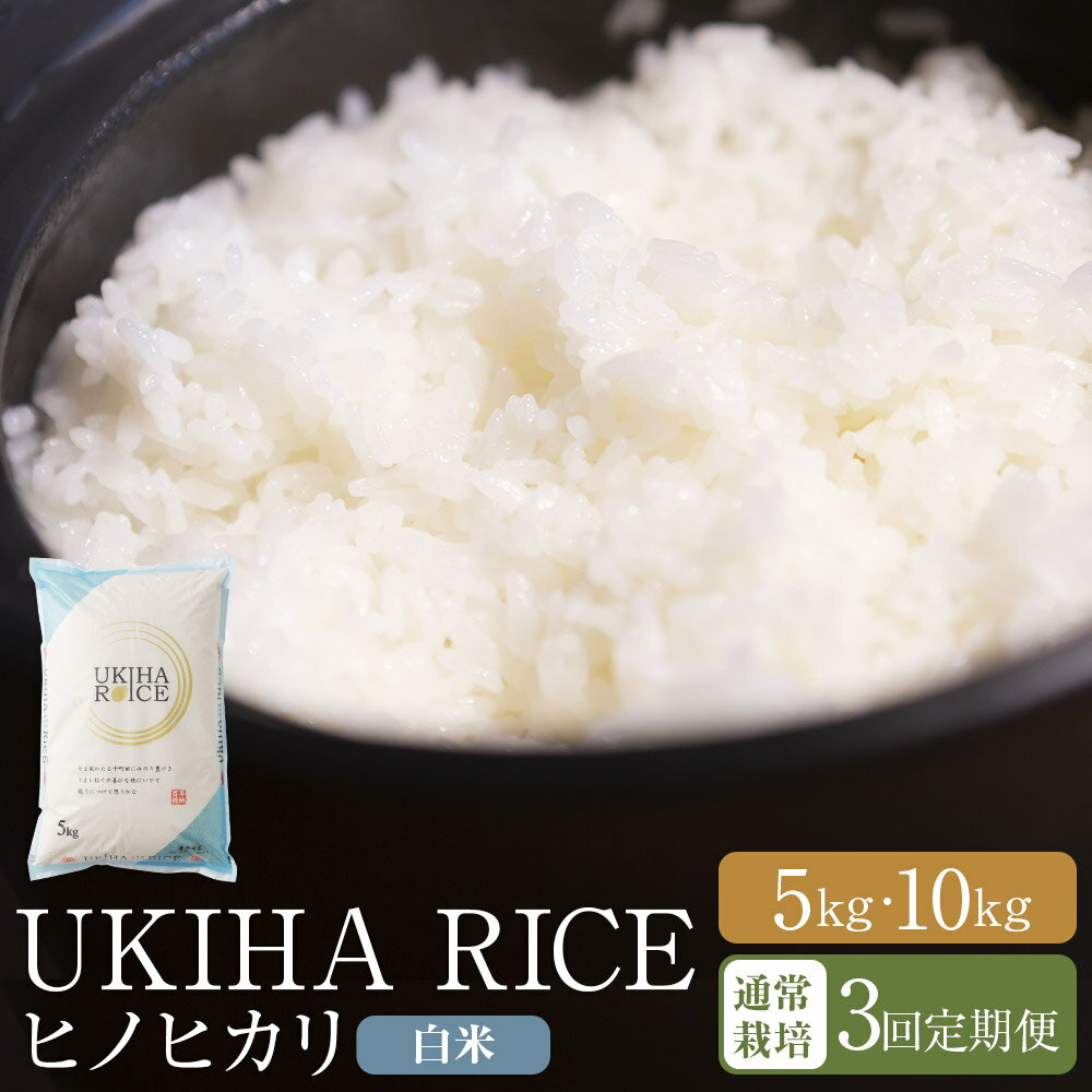 【ふるさと納税】＜選べる内容量＞【3ヶ月定期便】みずほファーム UKIHA RICE 白米（通常栽培米） ヒノヒカリ 1回あたり5kg / 計10kg（5kg×2袋） 1ヶ月毎 3回 お米 こめ 精米 単一原料米 ごはん ご飯 福岡県産 国産 福岡県 うきは市 送料無料