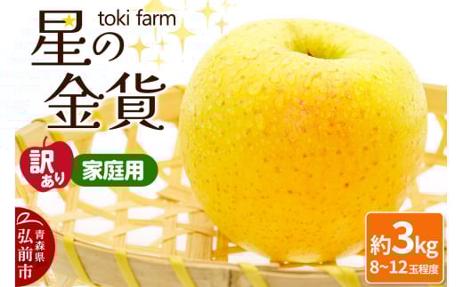 りんご【10月～11月発送】星の金貨 約3kg（8～12玉程度）【訳あり】家庭用 toki farm