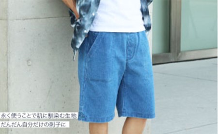 九櫻刺子ハーフパンツ　インディゴ染め L