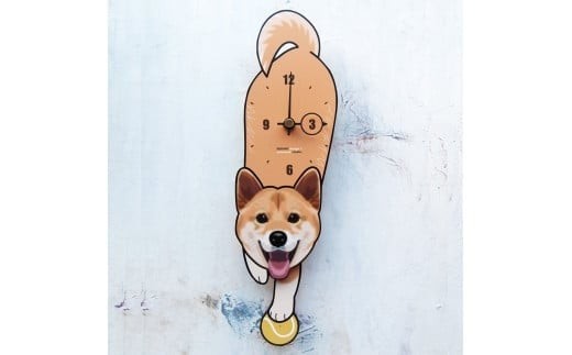 D-152F3 柴犬(口開)-犬の振り子時計花03.RED C-CD-152A