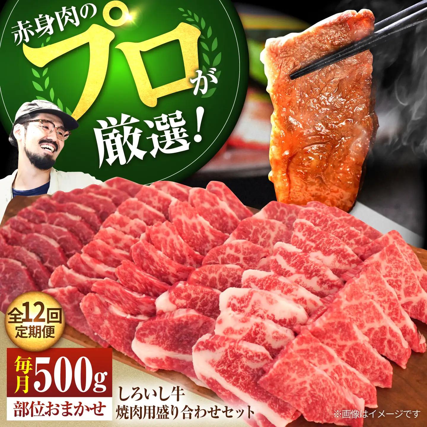 【12回定期便】佐賀県産 しろいし牛 焼肉用 盛り合わせ セット（希少部位）各回500g（3〜4人前） 佐賀セントラル牧場 [IAH046]