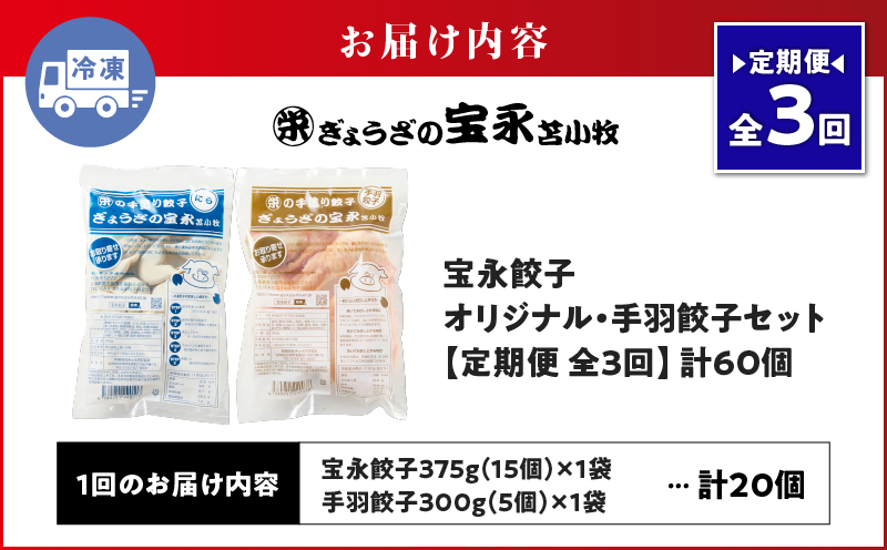 【定期便・全3回 毎月】手包み餃子 ぎょうざの宝永 手羽餃子20個セット（宝永餃子15個入×1袋・手羽餃子5個入×1袋）　T004-T06-01-02