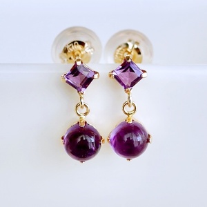 【ジュエリー】K10 イエローゴールド アメシスト 揺れる ピアス 保証書付 SR-2012 242-003-a