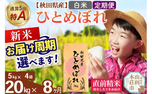《令和8年産 新米受付》《定期便8ヶ月》【白米】通算5回特A 秋田県産ひとめぼれ 20kg(5kg×4袋)×8回  お届け周期調整 隔月に調整OK [米 白米 特A 精米 秋田県 東北 お米 ひとめぼれ 小袋 小分け 直前精米 おいしい米 おすすめ]