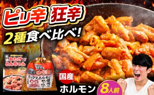 「元祖みたけとんちゃん」 【辛口セット】 ピリ辛みそ味×ミックスホルモン狂辛 各2袋（8人前）/ モツ もつ ホルモン レバー 辛口 / 御嵩町 / 藤よし [AVAA055]