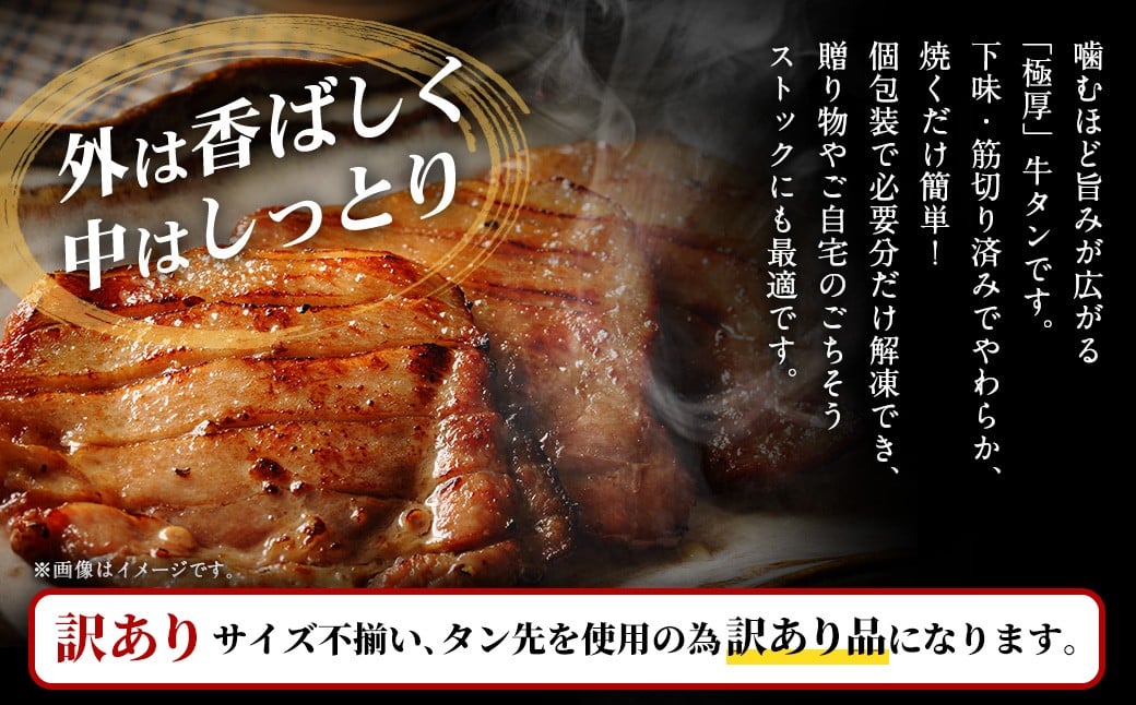  【12月下旬以降順次発送】【訳あり】極厚牛タンステーキ 1kg （500g×2パック） 塩だれ × ムニエル ／ 牛タン 牛たん タン たん 牛肉 お肉 肉 ステーキ 極厚 訳アリ 理由あり わけあ