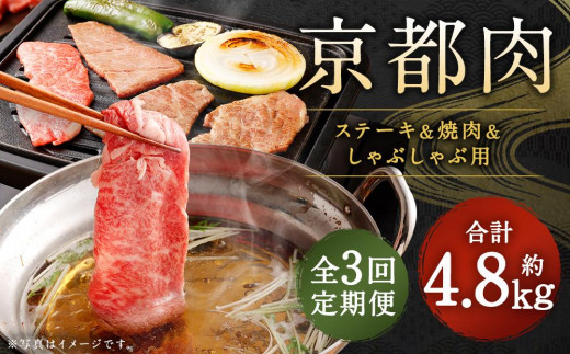 
＜3回定期便＞【銀閣寺大西】京都肉ステーキ（150g×4枚）＆焼肉（500g）＆しゃぶしゃぶ（500g）
