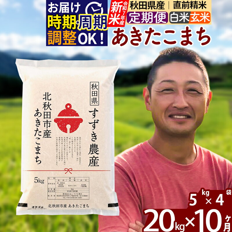 【ふるさと納税】※令和7年産 新米※《定期便10ヶ月》秋田県産 あきたこまち 20kg【白米／玄米】(5kg小分け袋) 2025年産 お届け時期選べる お届け周期調整可能 隔月に調整OK お米 すずき農産