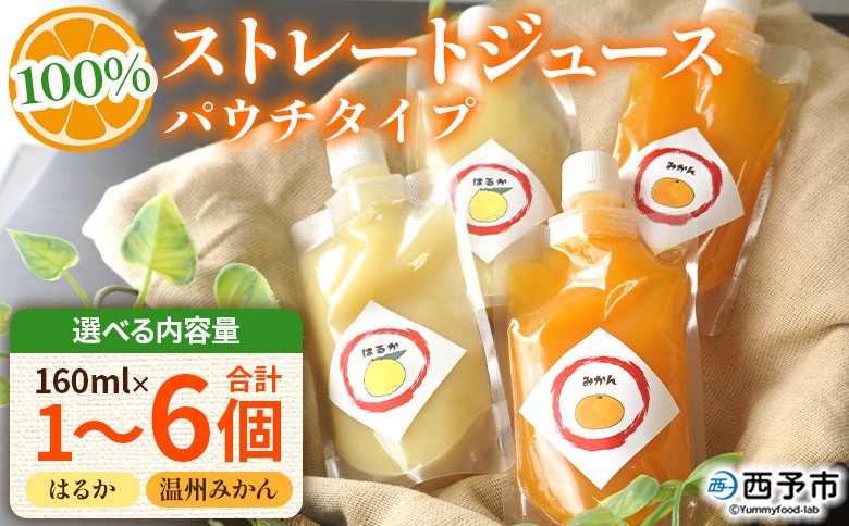 
                  ＜100％ストレートジュース パウチタイプ160ml 合計1～6個＞『1か月以内に順次発送予定』選べる 内容量 温州みかん はるか 飲み比べ 果物 くだもの フルーツ 柑橘類 みかん 蜜柑 ミカン みかんジュース 飲料 渡江から一歩を踏み出す会 愛媛県 西予市【常温】
                