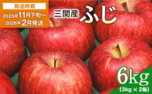 
            【2025年11月下旬〜2026年2月発送】 三関産 りんご ふじ 6kg （3kg×2箱） サンふじ 濃厚 で ジューシー ふるさと納税 りんご 旬 ふじりんご 果物 フルーツ 秋田県 三関【三関ゆめ蔵ぶ直売所】[B4-2601]
          