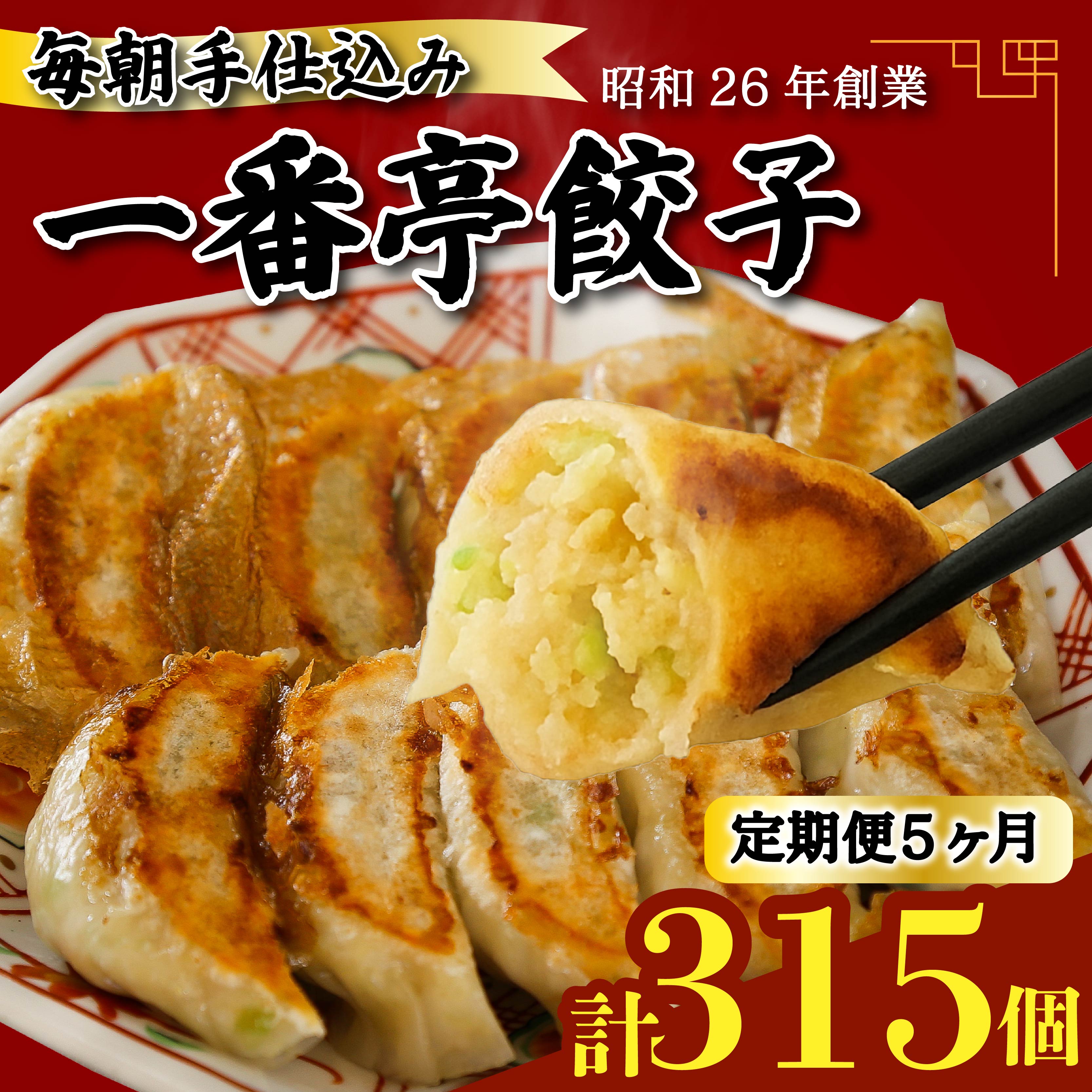【ふるさと納税】 定期便 5ヶ月 冷凍餃子 63個 21個入り× 3箱 手仕込み 老舗 一番亭 モチモチ 皮 野菜 たっぷり 豚肉 満足感 手軽 晩ごはん 家族 お裾分け 子ども 弁当 惣菜 お取り寄せ 家庭用 餃子セット 冷凍食品 中華 三島市 静岡県