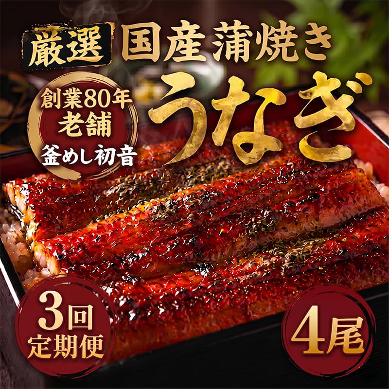 【ふるさと納税】 定期便 3回 国産 うなぎ かば焼き 4尾 （ 1本約190g〜220g ） 70年つぎ足しの秘伝のたれ 初音の 厳選 高知県産 うなぎ 蒲焼き タレ付き ウナギ 鰻 国産 魚 魚介類 冷凍 海鮮 土曜 丑の日 土曜の丑の日 うな重 うな丼 人気 おすすめ 頒布会 高知県産 室戸市