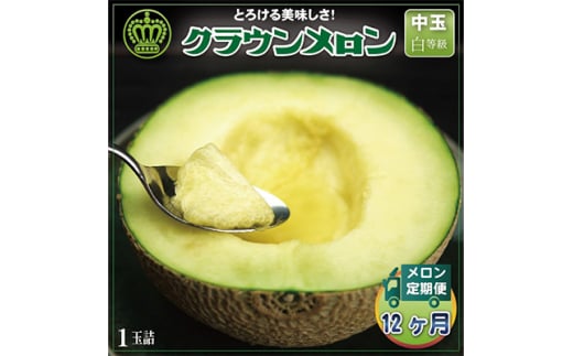 ＜毎月定期便＞クラウンメロン(白等級) 中玉1玉 全12回【4012656】