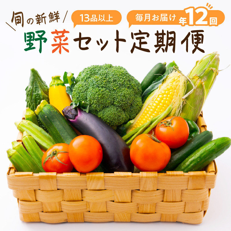 
定期便 旬の新鮮 野菜セットＡ 【 毎月お届け 12回 】 たっぷり13品以上 八百屋 詰め合わせ セット やさい ミネラル 小松菜 キャベツ 大根 なすび 茄子 ミニトマト 新玉ねぎ しいたけ ブロッコリー 【8004-1】
