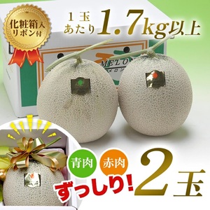 SA2610　庄内砂丘プレミアムメロン(青肉・赤肉) 各1玉 1.7kg以上　計2玉