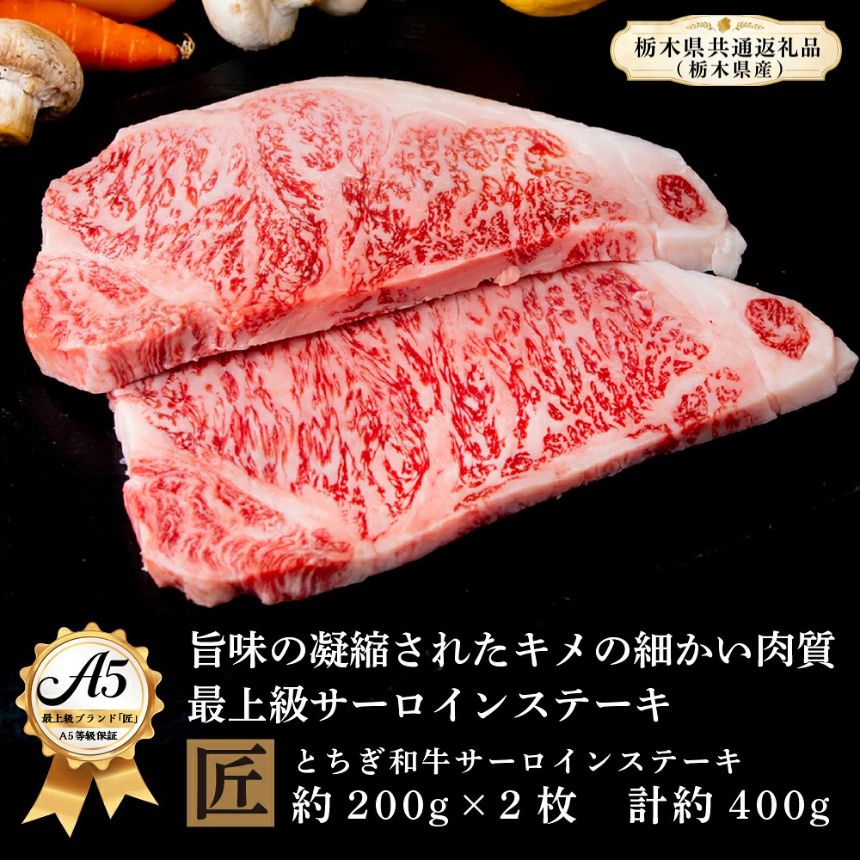 【ふるさと納税】とちぎ和牛 A5サーロイン 約200g×2枚 ｜ 国産 和牛 牛 肉 生産者 認定 銘柄 A5 旨味 うまみ きめ細かい サシ 霜降り とろける 品質 柔らかく 美味しい おいしい 芸術品 特産品 栃木県 真岡市 送料無料 栃木県共通返礼品(栃木県産)