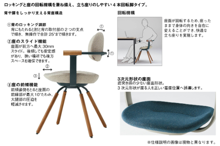 イトーキ『バーテブラ03』4本脚 回転座面 スチール脚 CD張地：ダックブルー（KG-855CD-F2B4CF）【EI086SM】