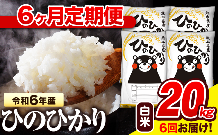 令和6年産 白米 【6ヶ月定期便】 ひのひかり 20kg《お申し込み月の翌月から出荷開始》 熊本県産 白米 精米 氷川町 ひの 送料無料 ヒノヒカリ コメ 便利 ブランド米 お米 おこめ 熊本